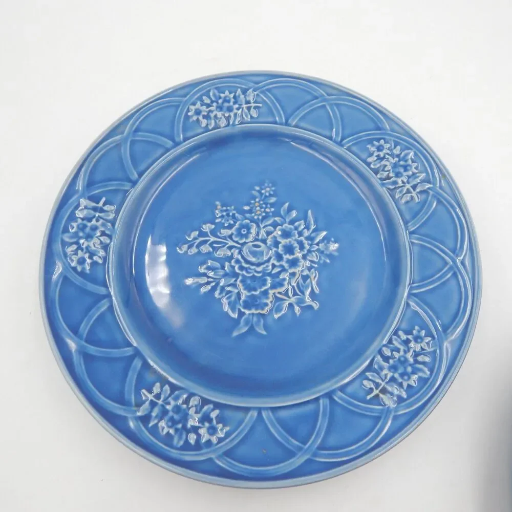 Bordallo Pinheiro Pottery Blue Floral Arch Dinner Plate 10 Inch Lot 5 Portugal